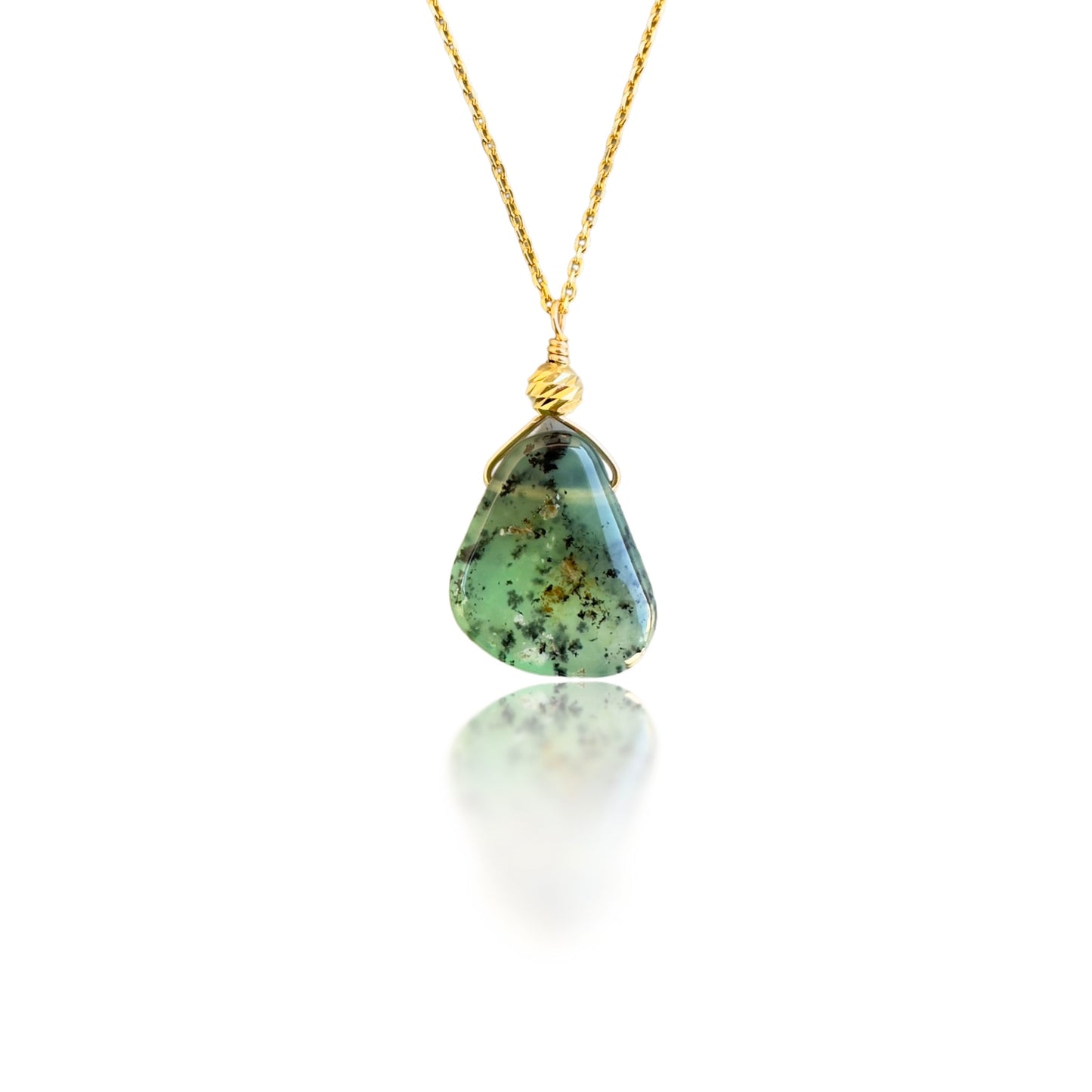 Renewal Pendant with Chrysoprase, Yellow Gold Bead
