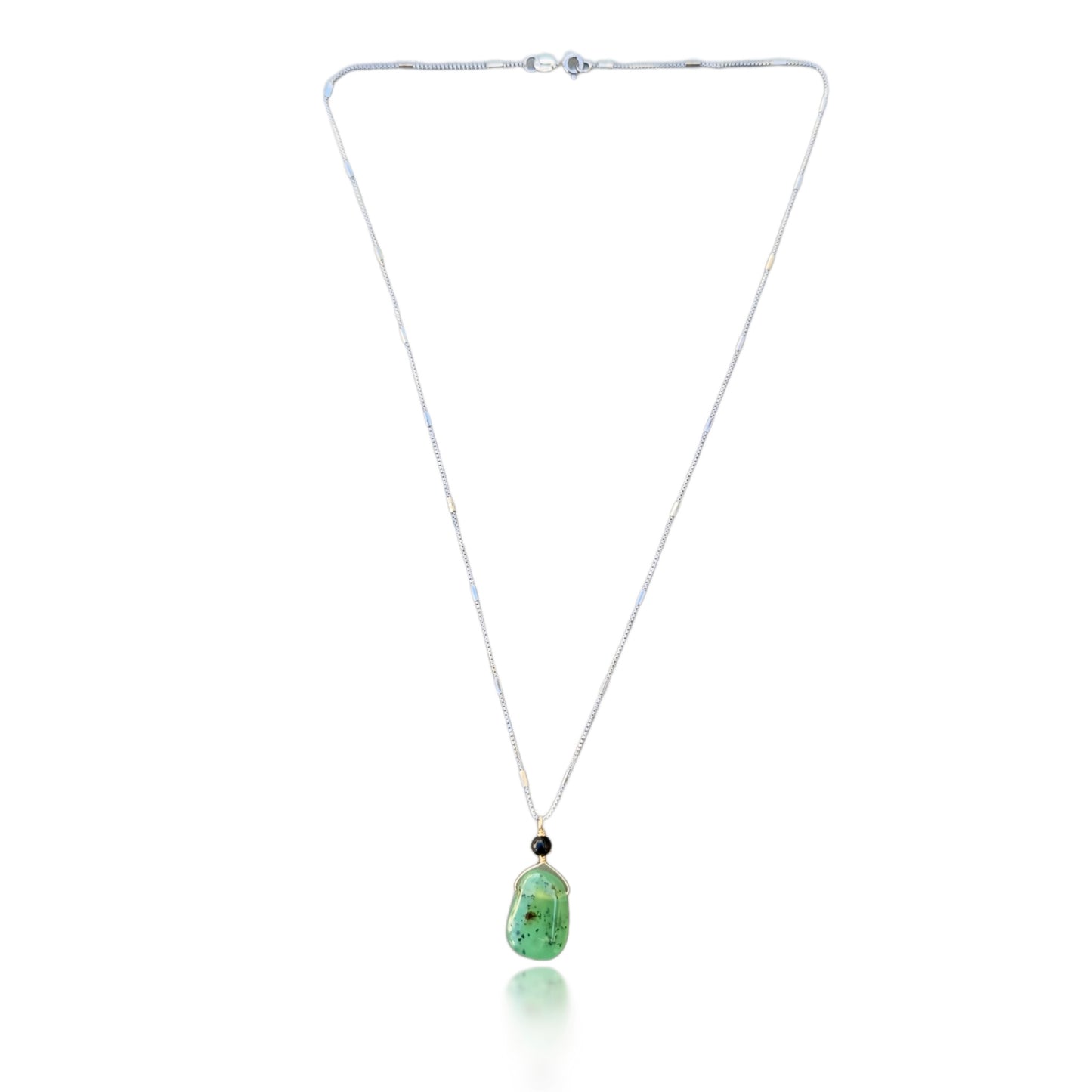 Renewal Pendant with Chrysoprase, Onyx and Silver Chain