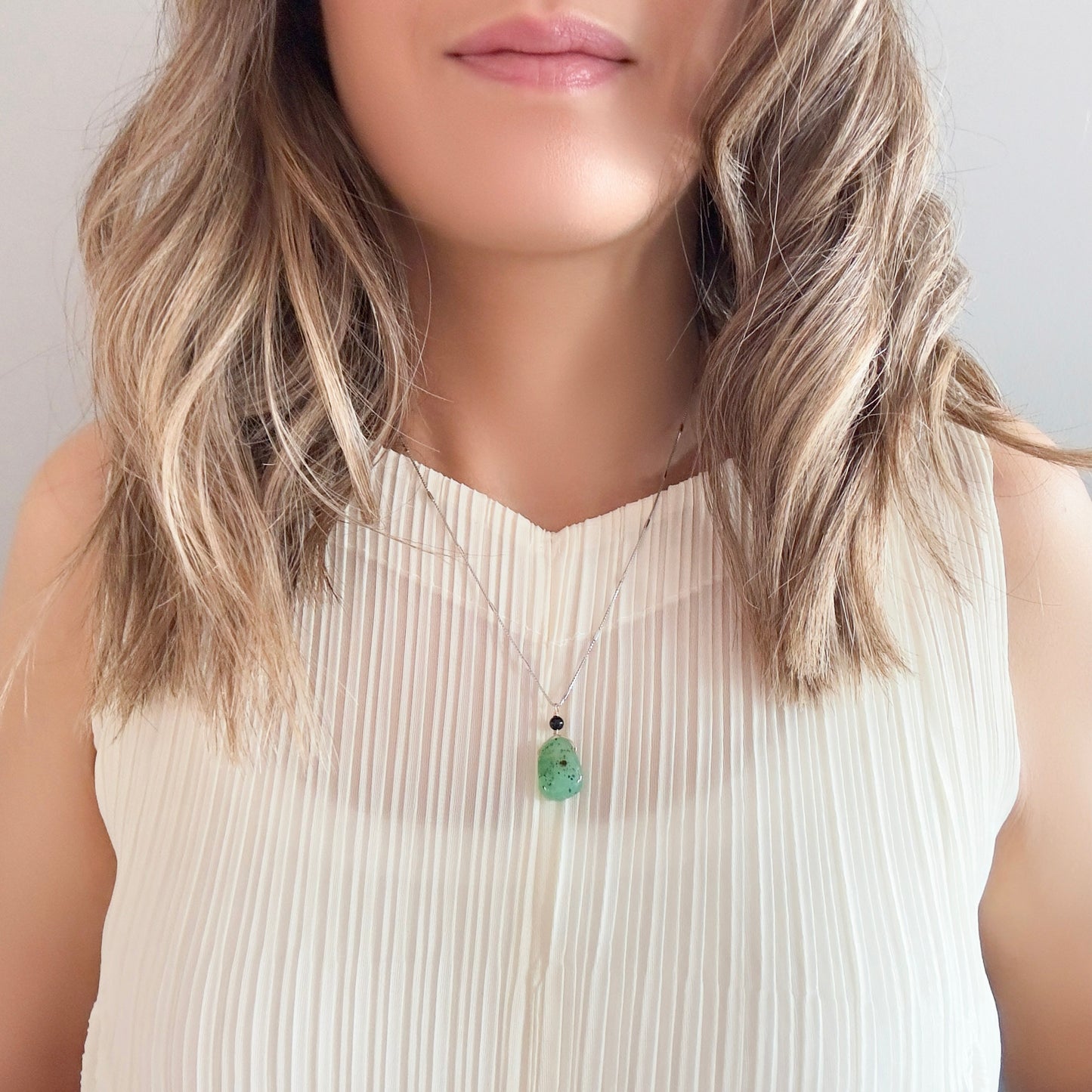 Renewal Pendant with Chrysoprase, Onyx and Silver Chain