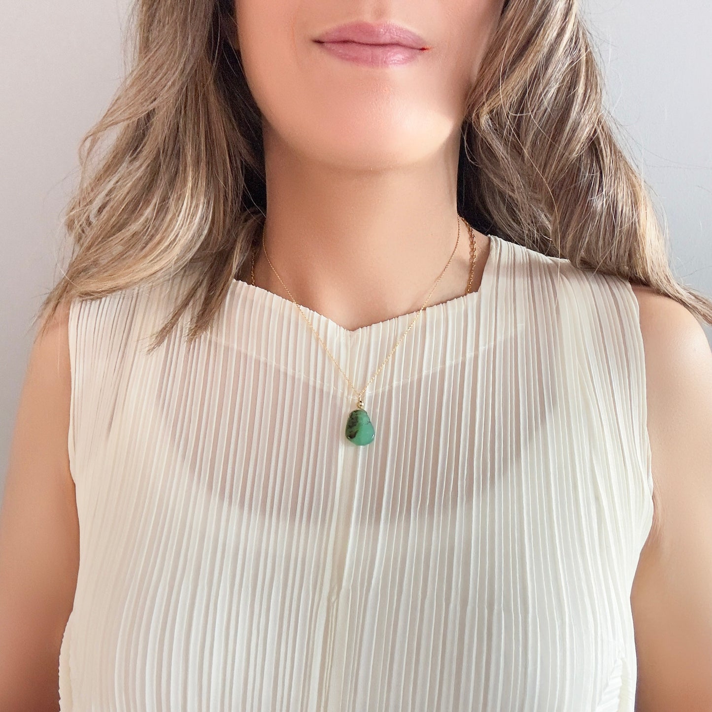 Renewal Pendant with Chrysoprase, Yellow Gold Bead