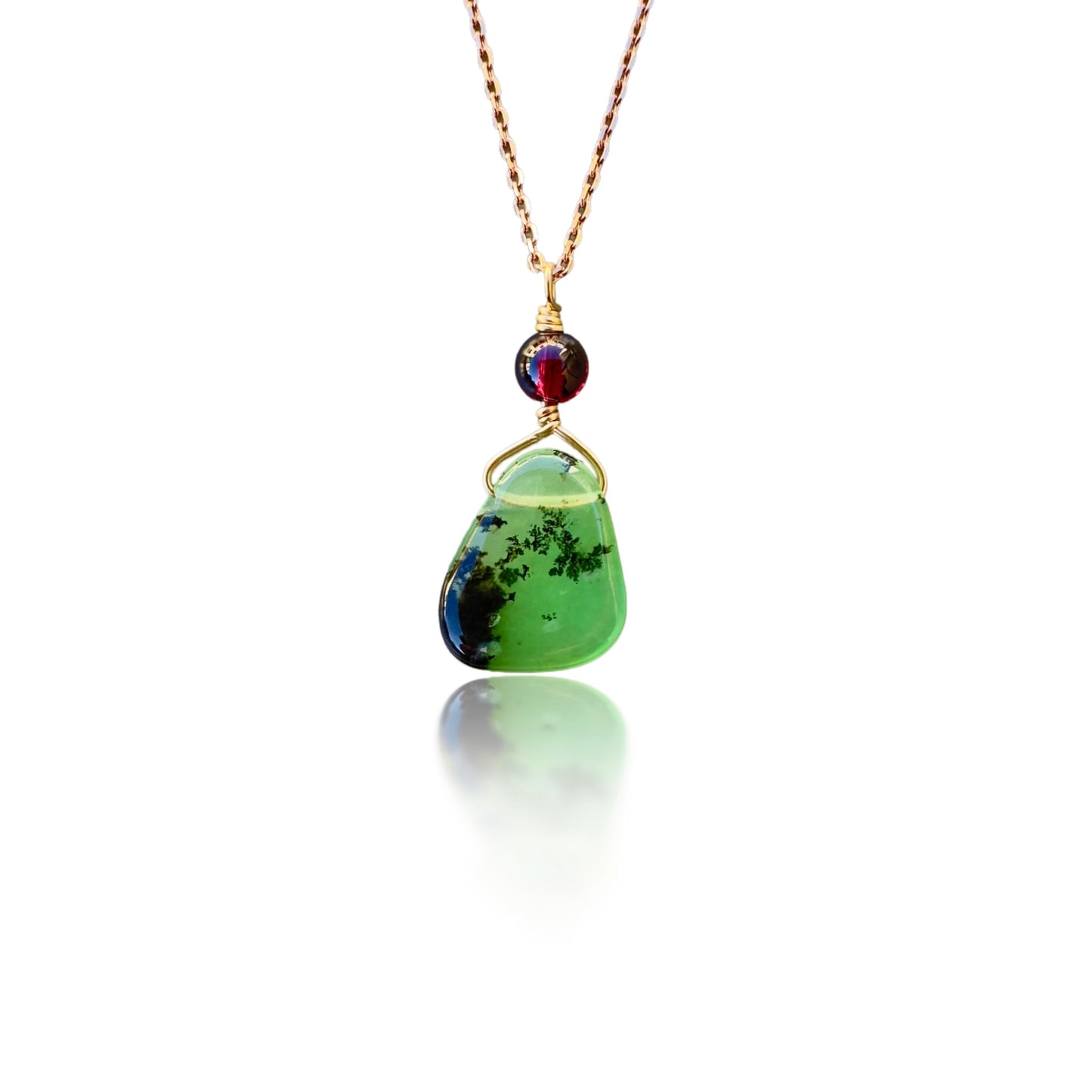 Renewal Pendant with Chrysoprase, Garnet and Rose Gold