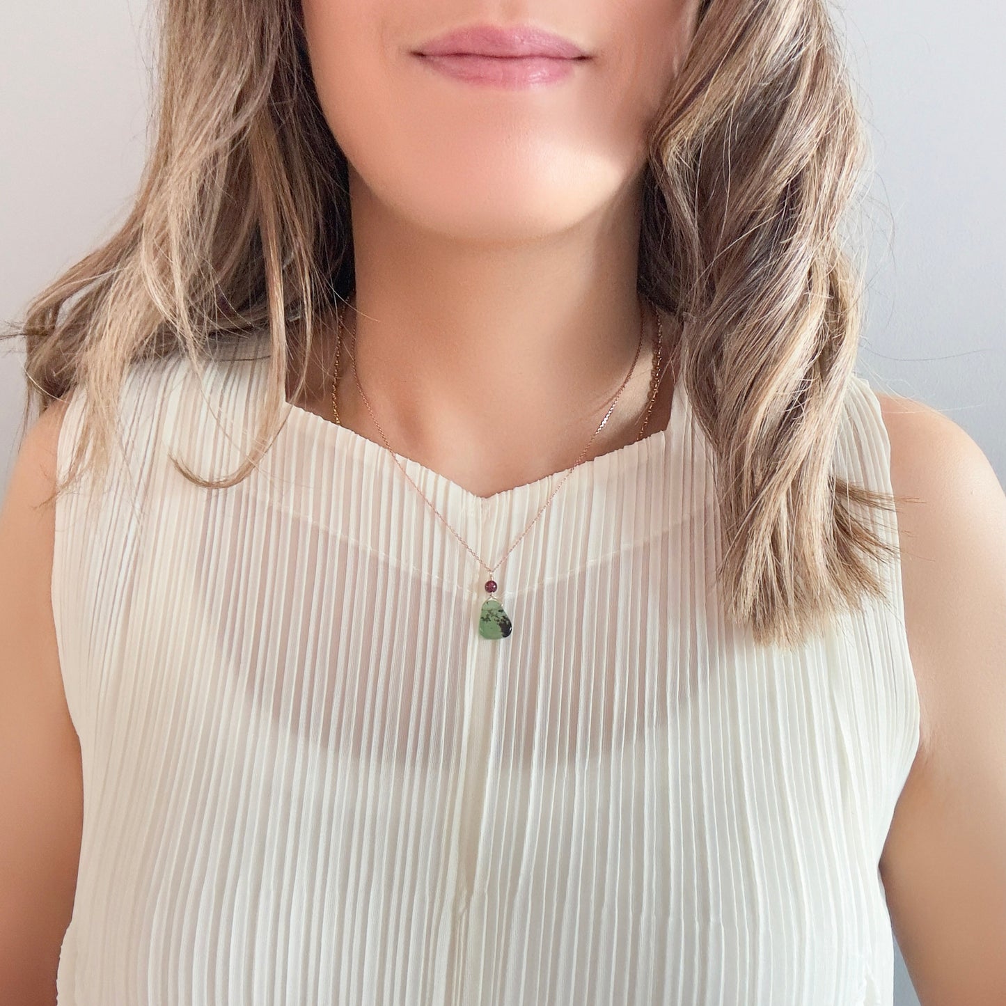 Renewal Pendant with Chrysoprase, Garnet and Rose Gold