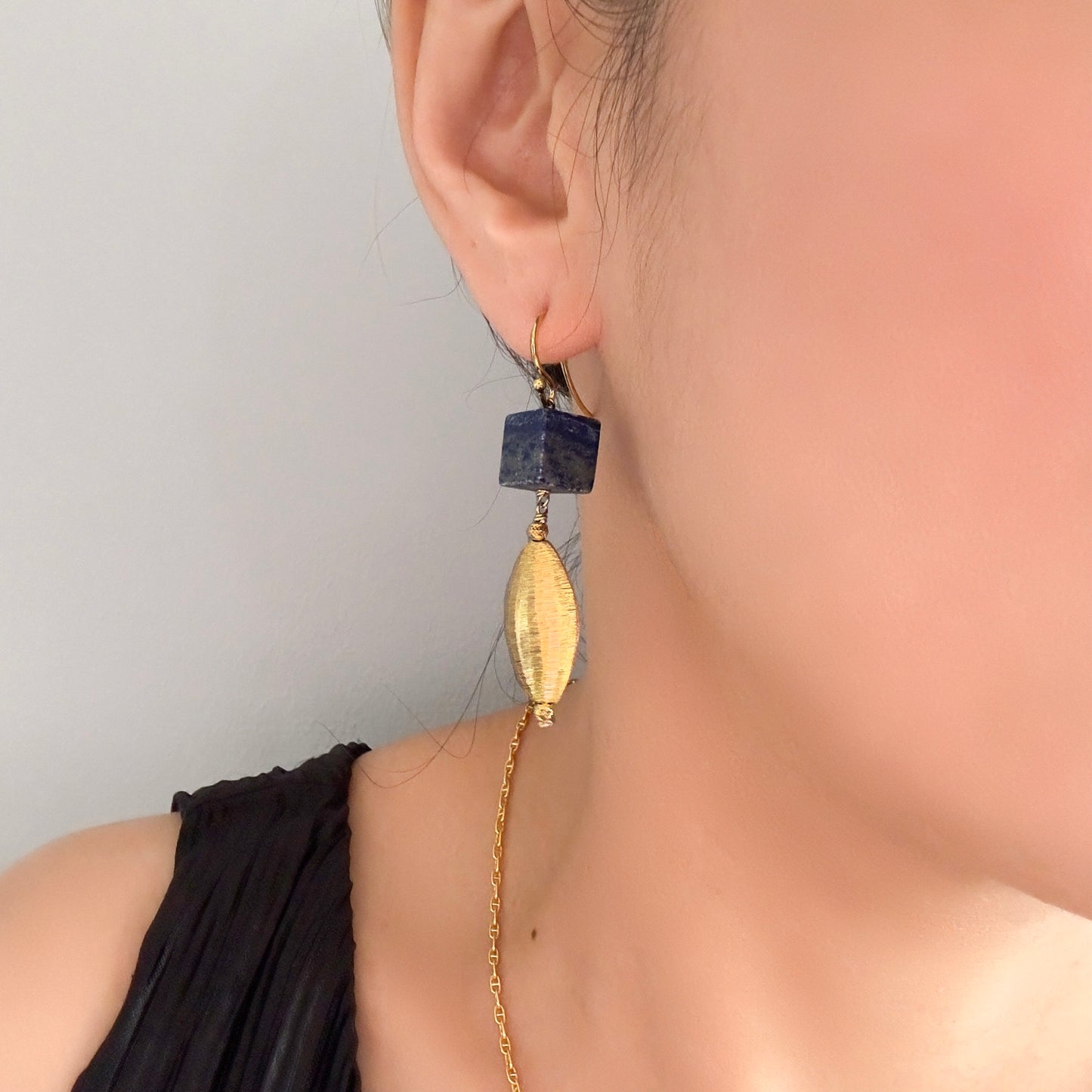 Self‑awareness Earrings with Lapis and Yellow Gold Bead