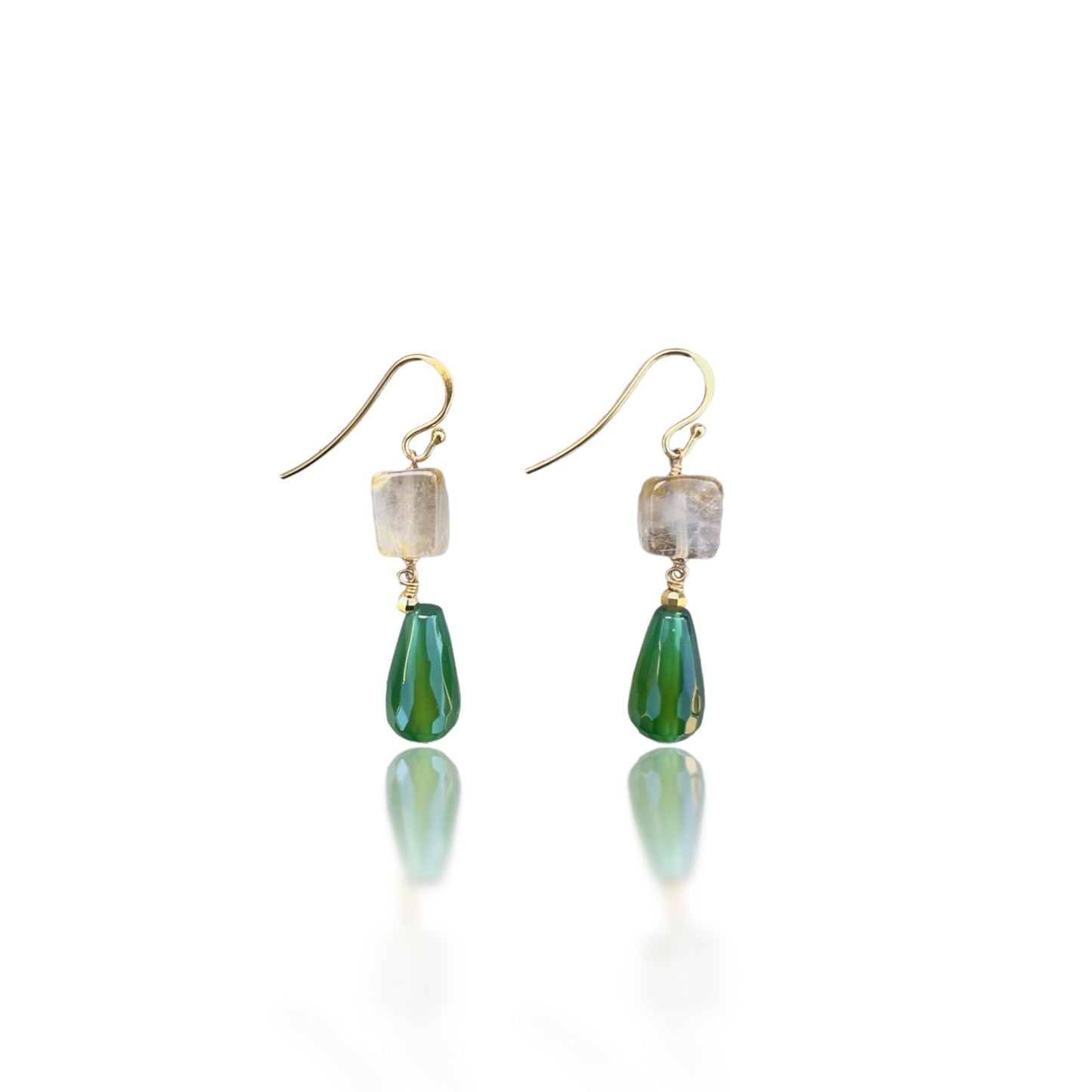 Strength Earrings with Green Onyx and Gold Rutilated Quartz