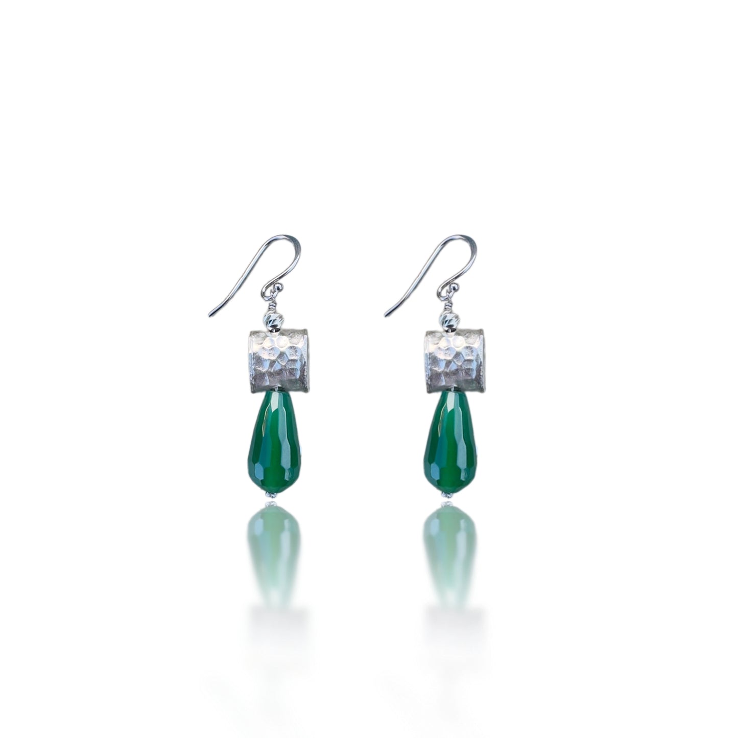 Strength Earrings with Green Onyx and Silver Hammer Bead