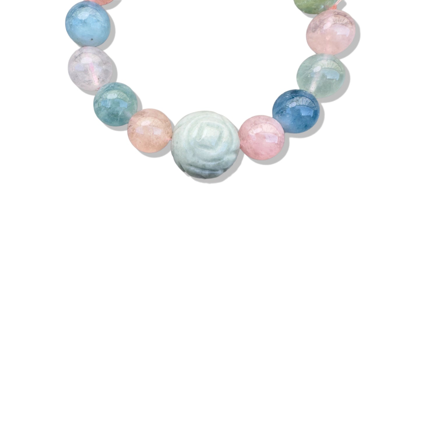 Tranquillity Bracelet with Mix Beryl and Green Burma Jade carving