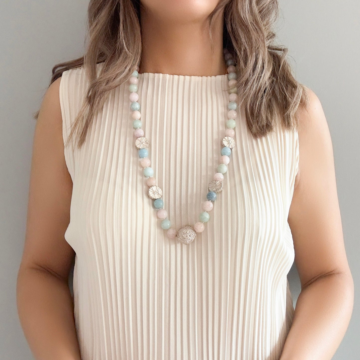 Tranquillity Necklace with Mix Beryl and Pure Silver Bead