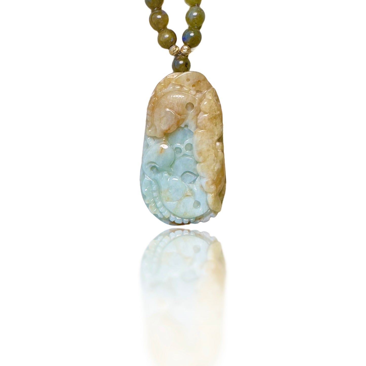 Transforming Necklace with Labradorite and Burma Jade Fish Pendant