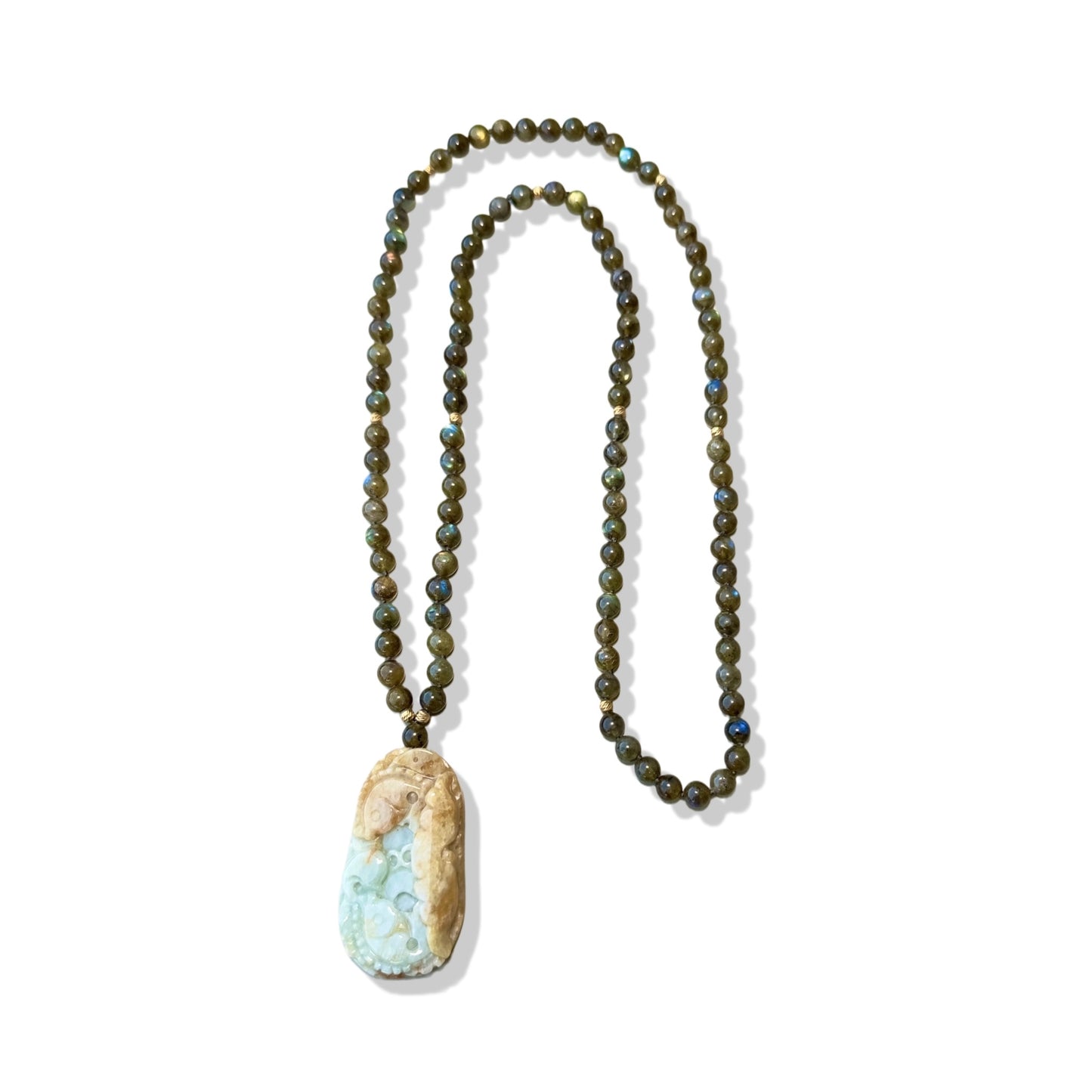 Transforming Necklace with Labradorite and Burma Jade Fish Pendant