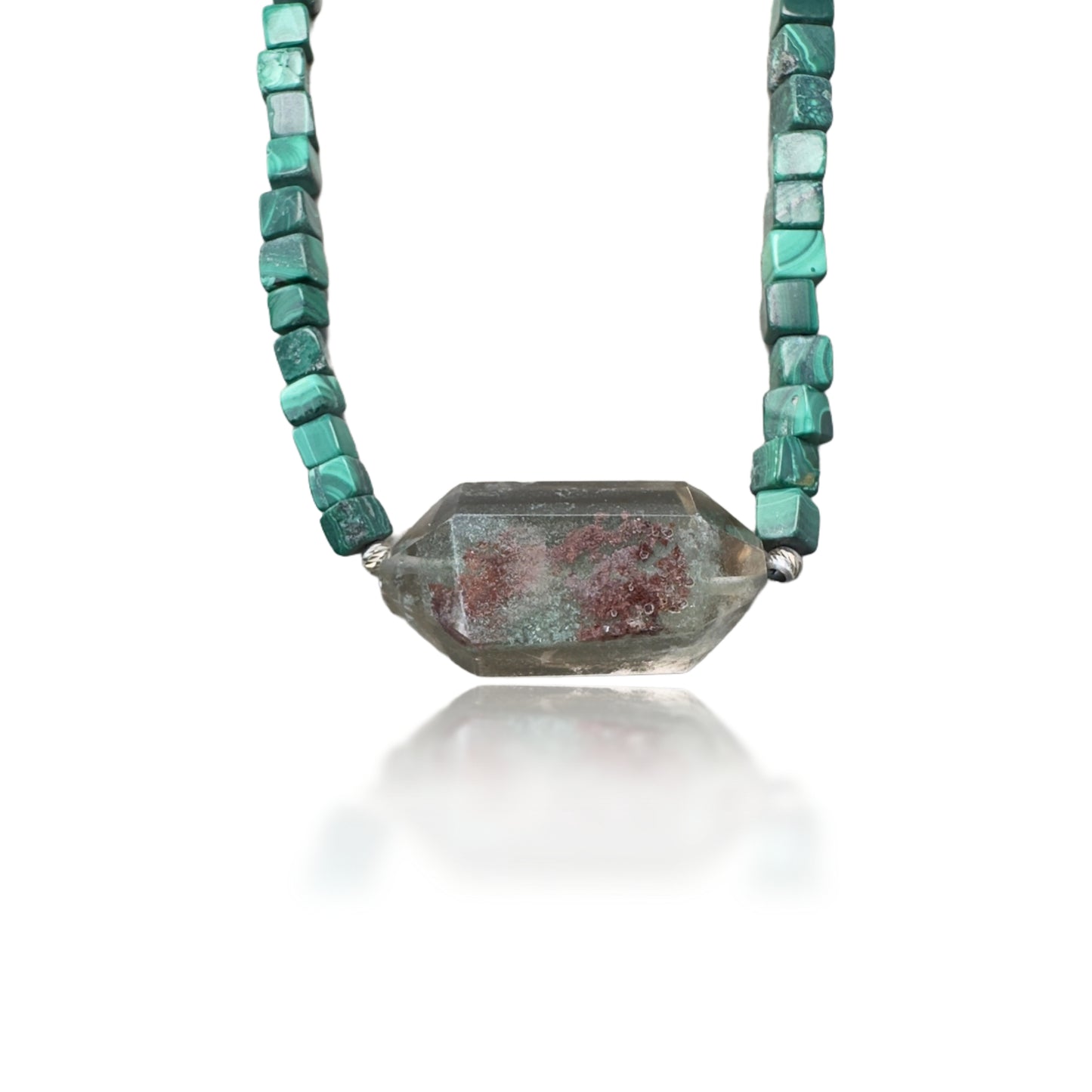 Transforming Necklace With Malachite and Rutilated Quartz
