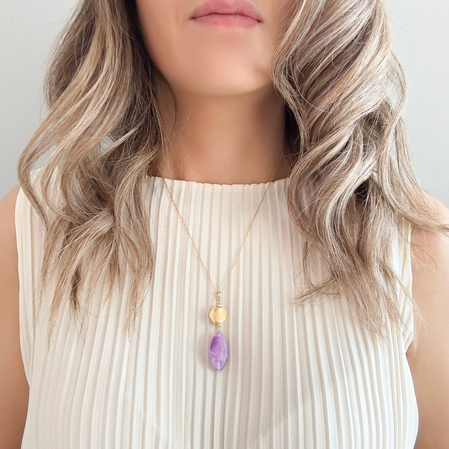 Calming Pendant with Amethyst and Gold