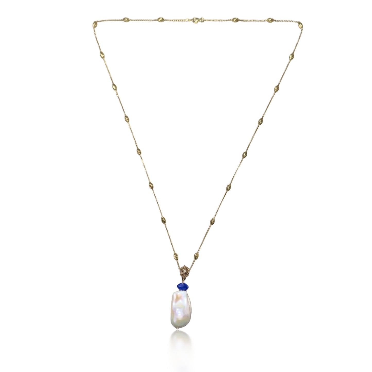 Inner Peace Pendant with White Baroque Pearl and Lapis