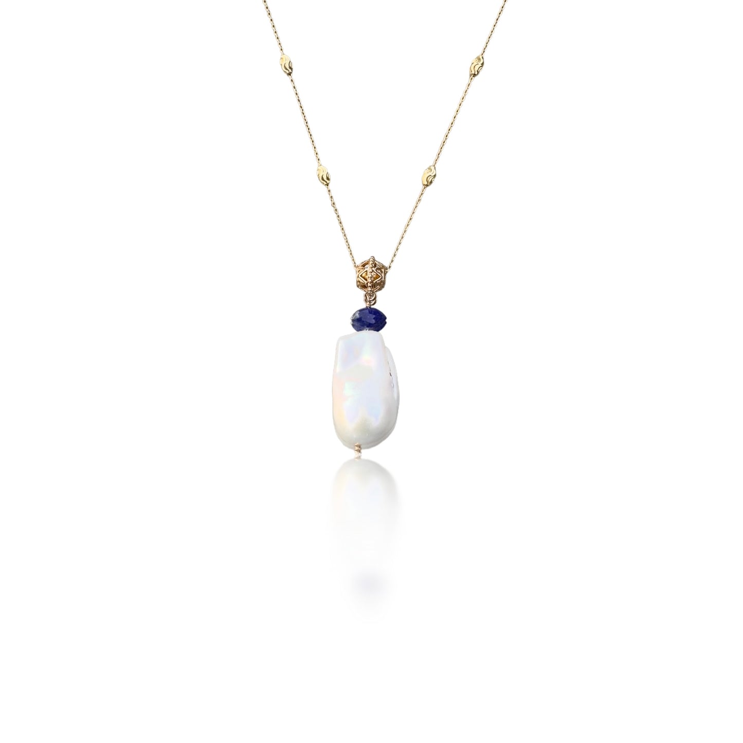Inner Peace Pendant with White Baroque Pearl and Lapis
