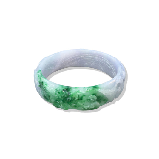 Abundance Bangle with Burma Jade Dragon and Phoenix Carving
