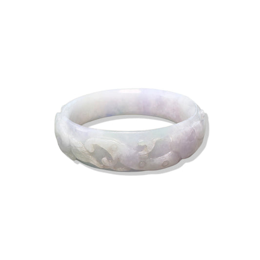 Abundance Bangle with Burma Jade Money, Sea Waves and Ruyi Carving