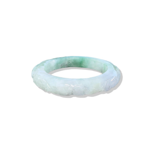 Abundance Bangle with Green Burma Jade Dragon and Ruyi Carving