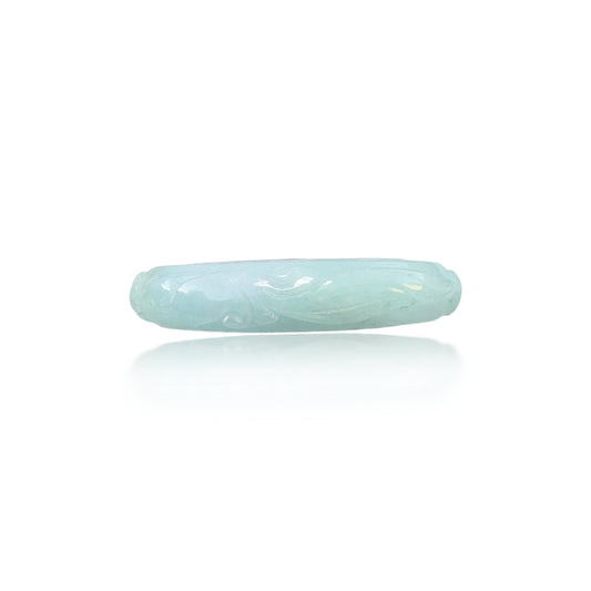 Abundance Bangle with Green Burma Jade with Money, Flower and Fish Carving