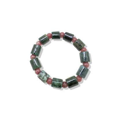 Abundance Bracelet with Green Antique Jade and Strawberry Quartz
