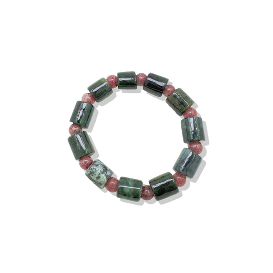 Abundance Bracelet with Green Antique Jade and Strawberry Quartz