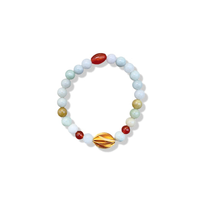 Abundance Bracelet with Green Burma Jade, Yellow Gold Bead and Carnelian