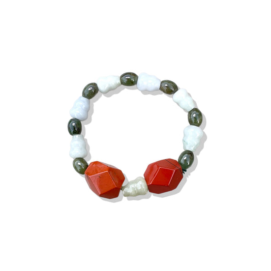 Abundance Bracelet with Green Burma Jade and Red Jasper