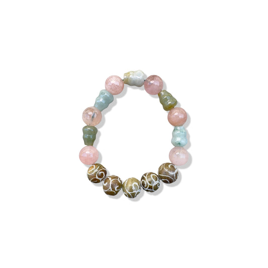Abundance Bracelet with Jade Gourd Carving, Morganite and Jasper