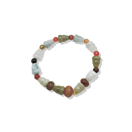 Abundance Bracelet with Burma Jade Gourd ,Multi Color Agate