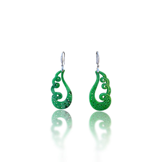 Abundance Earrings with Green Jade Swirl Carving