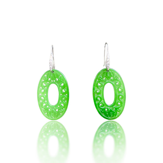 Abundance Earrings with Green Jade Carving