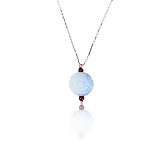 Abundance pendant with Burma jade carving and garnet