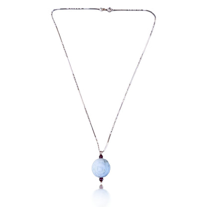 Abundance pendant with Burma jade carving and garnet