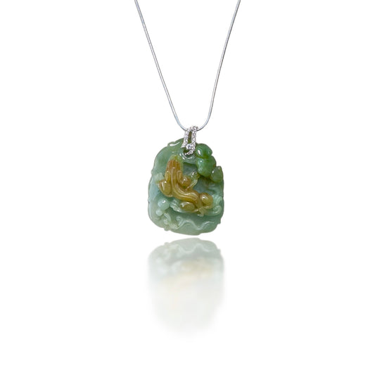 Abundance pendant with Grade A Burma Jade Lizard and Ruyi carving