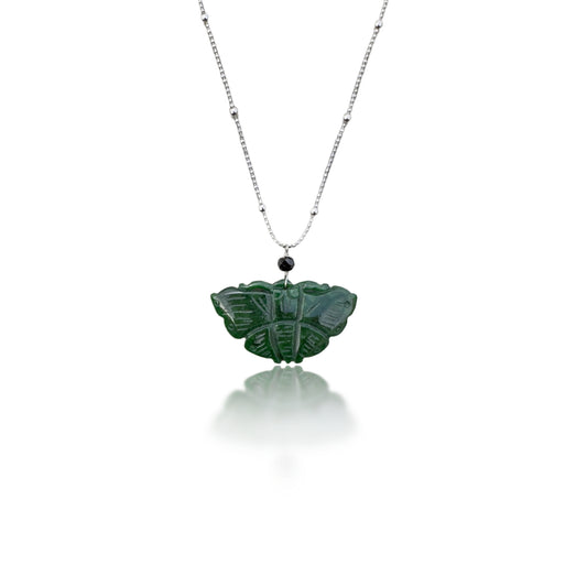 Abundance pendant with jade butterfly carving and black spinel