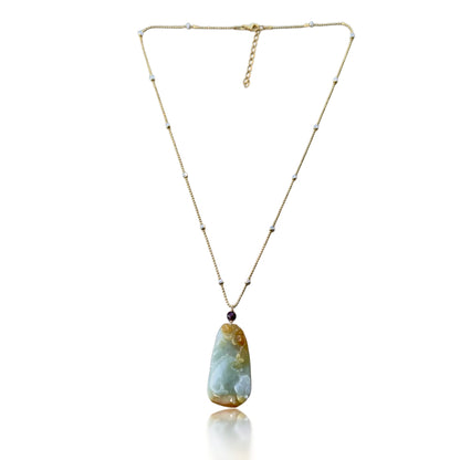 Abundance Pendant with Grade A Burma Jade Fish, Ruyi and Flower Carving