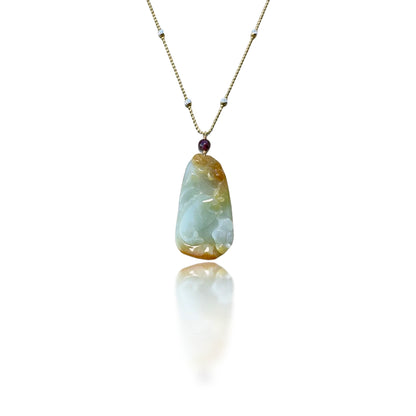 Abundance Pendant with Grade A Burma Jade Fish, Ruyi and Flower Carving