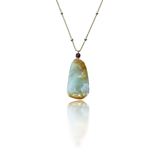 Abundance Pendant with Grade A Burma Jade Fish, Ruyi and Flower Carving