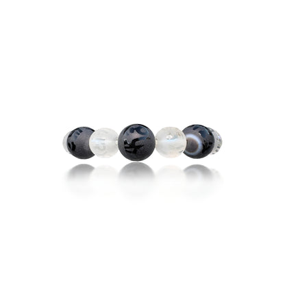 Balance bangle with Black ,Clear agate and Burma Jade Pi Xiu (貔貅) Carving