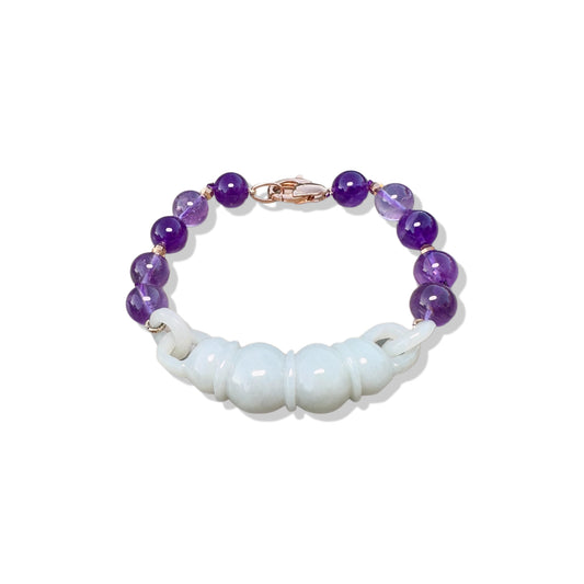Calming Bangle with Amethyst and Burma Green Jade Carving
