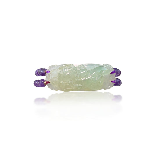 Calming Bangle with Amethyst and Burma Jade Pi Xiu (貔貅)  Carving