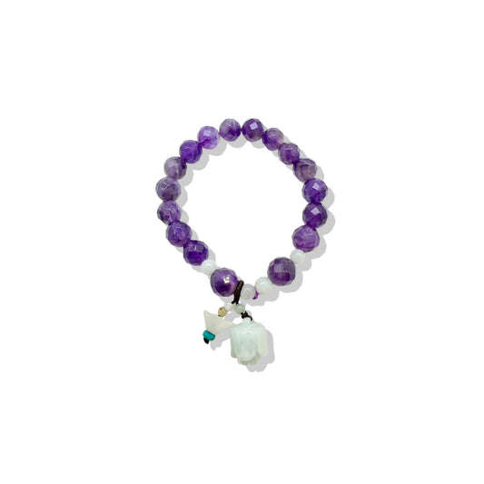 Calming Bracelet with Amethyst and Burma Jade Rose Charm bracelet