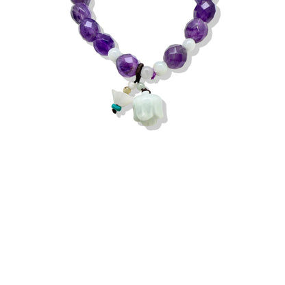 Calming Bracelet with Amethyst and Burma Jade Rose Charm bracelet