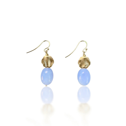 Calming Earrings with Blue Lace Agate and Yellow Gold