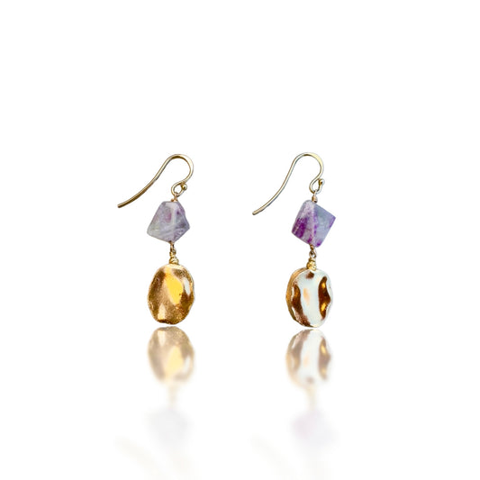 Cleansing Earrings with Fluorite and Yellow Gold