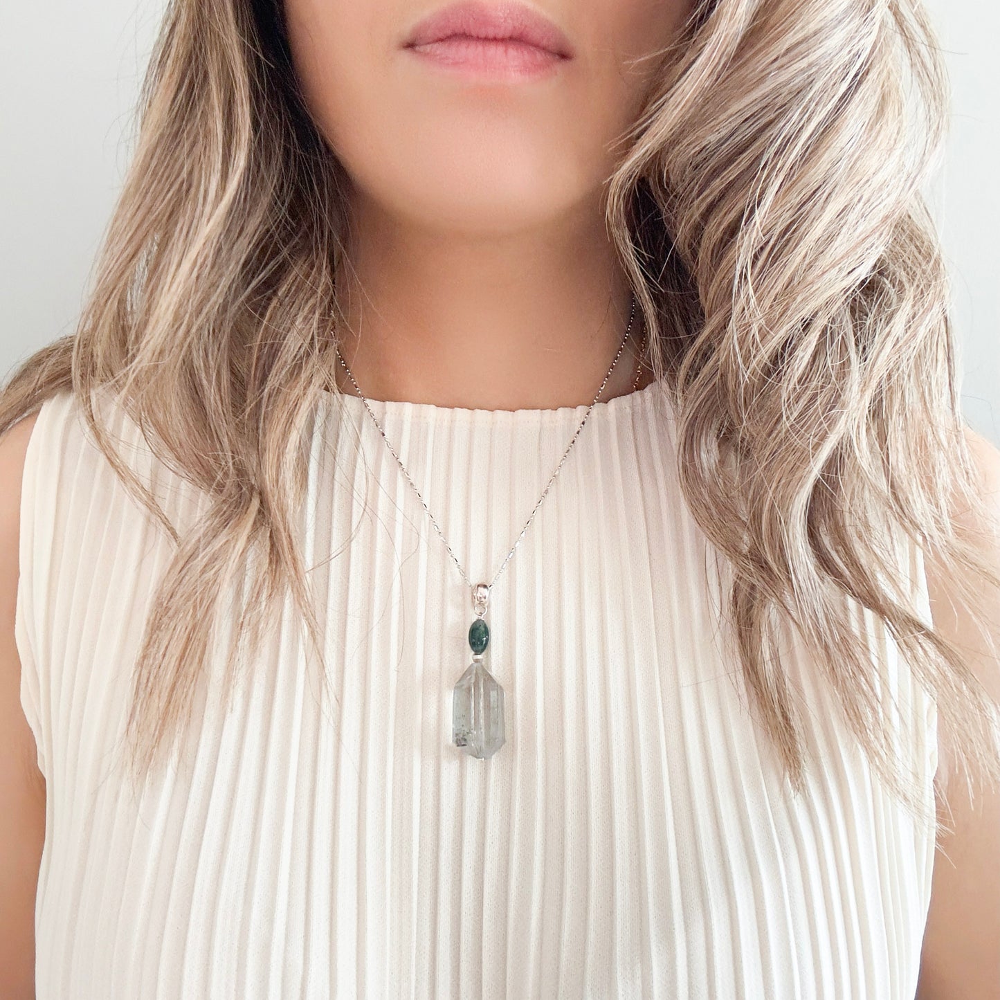 Cleansing Pendant with Green Phantom Quartz and Moss Agate