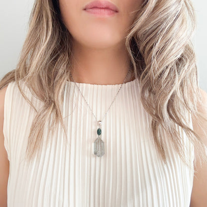 Cleansing Pendant with Green Phantom Quartz and Moss Agate