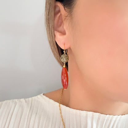 Courage Earrings with Orange Carnelian and Antique Jasper