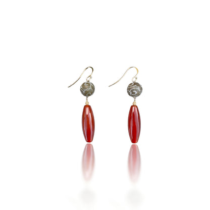Courage Earrings with Orange Carnelian and Antique Jasper