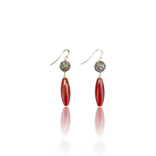 Courage Earrings with Orange Carnelian and Antique Jasper