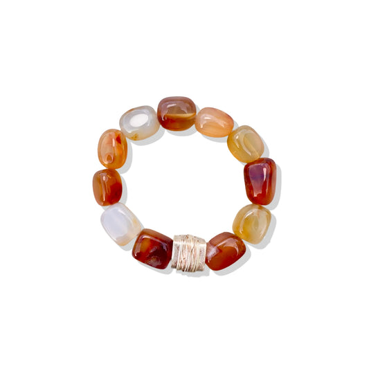 Creativity Bracelet with Orange Agate and Pure Silver Bead