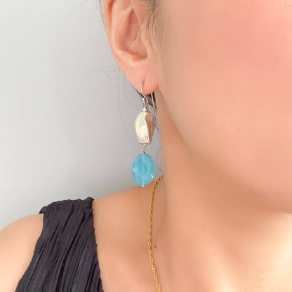 Harmony Earrings with Blue Chalcedony and Pure Silver Carving Bead